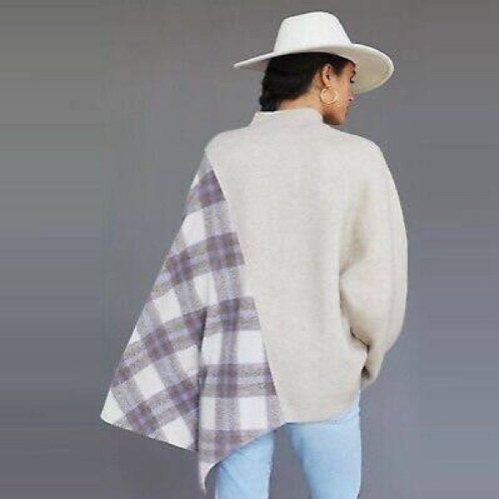 NWOT Anthropologie Pilcro Mixed Plaid Tan and Brown Women Sweater